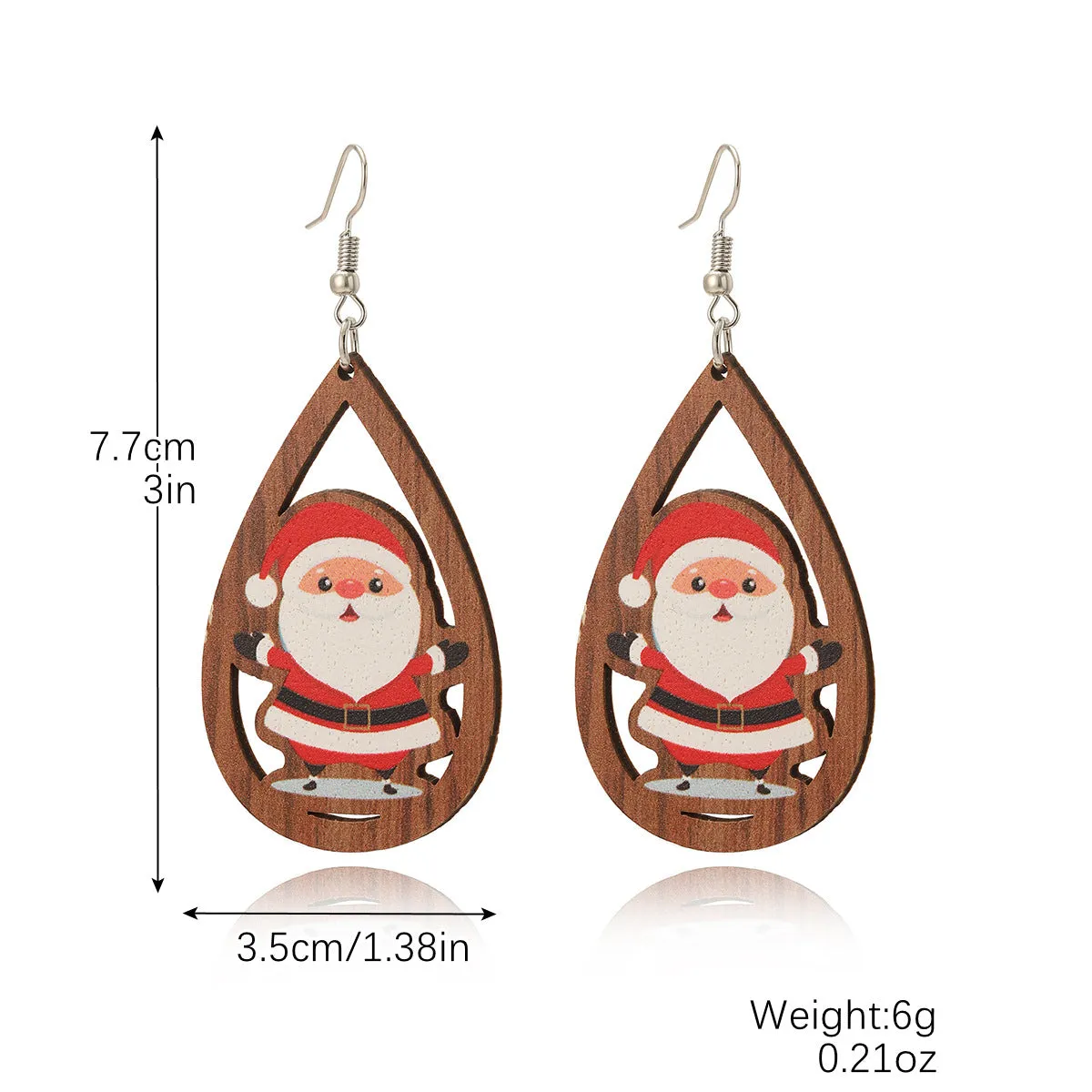 Wholesale Christmas Wood Snowflake Exaggerated Christmas Tree Earrings