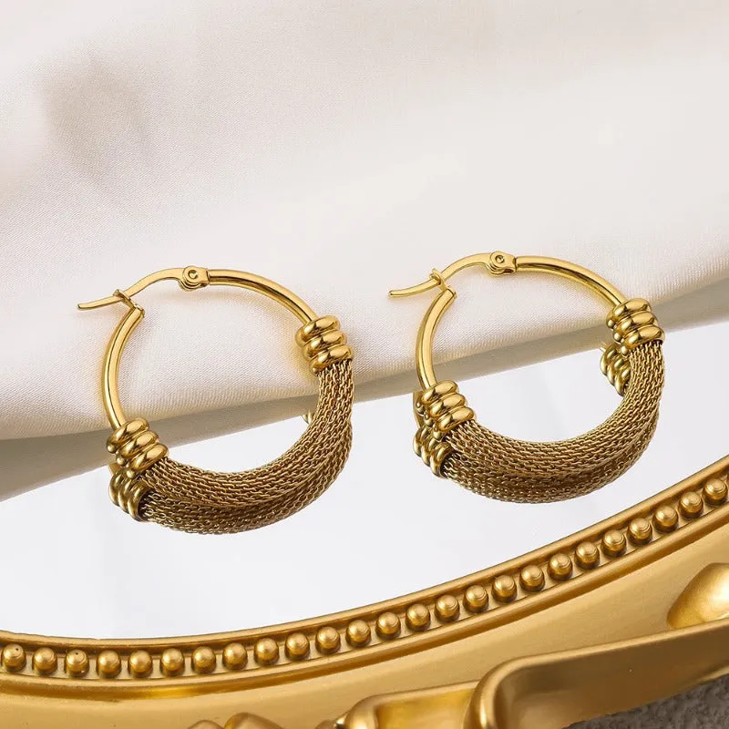 Wholesale Circle Mesh Plated 18K Furnace Gold Non Fading Gold Stainless Steel Earrings
