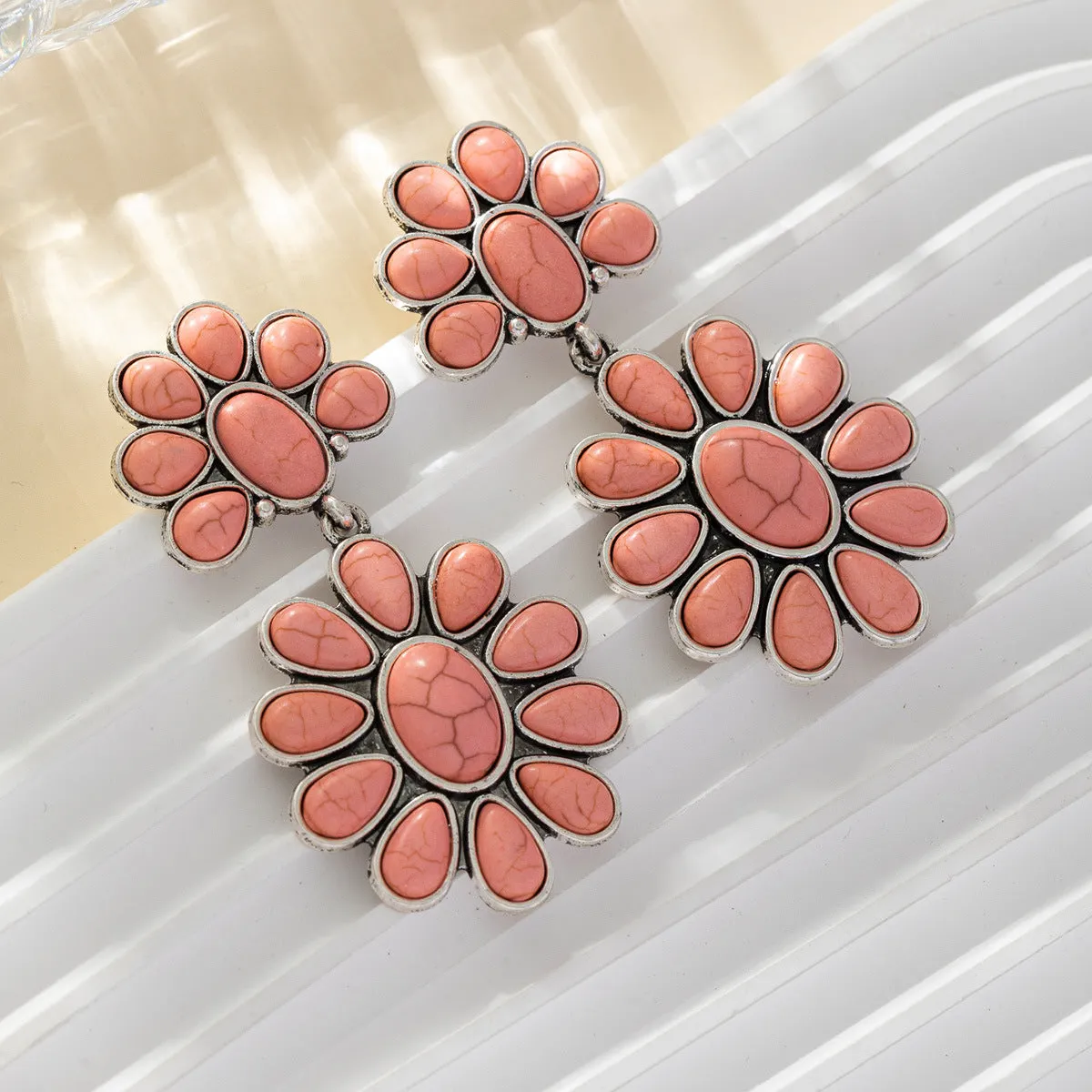 Wholesale Classic and elegant Bohemian style turquoise alloy earrings