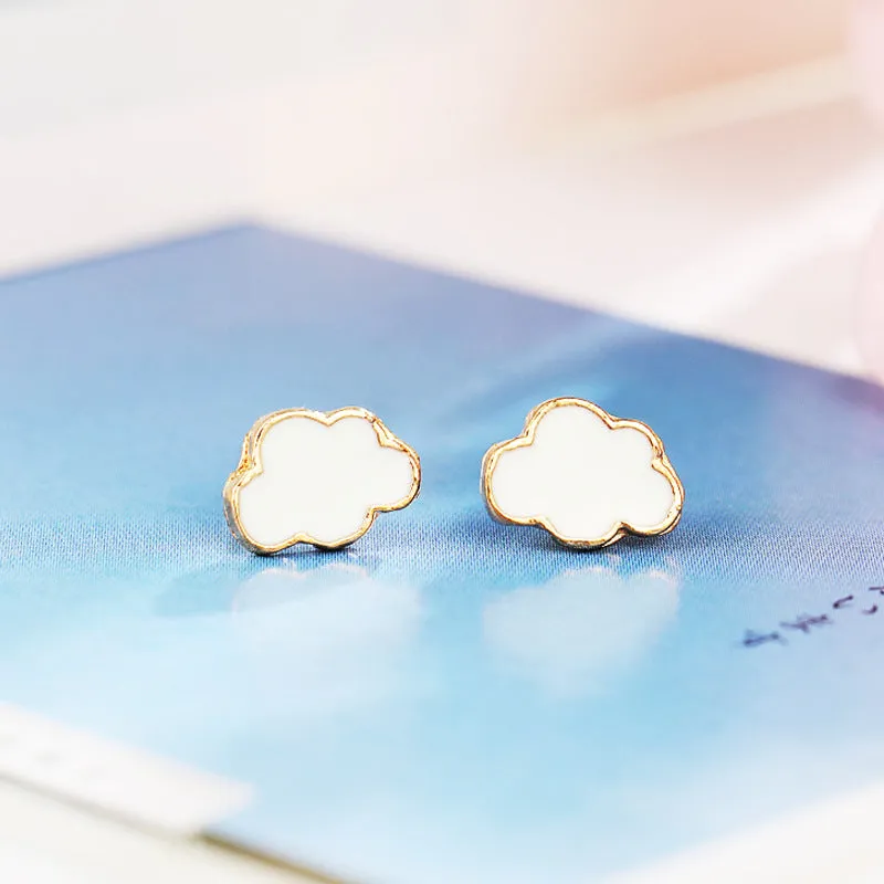 Wholesale Cloud Drip Oil White Alloy Ear Studs