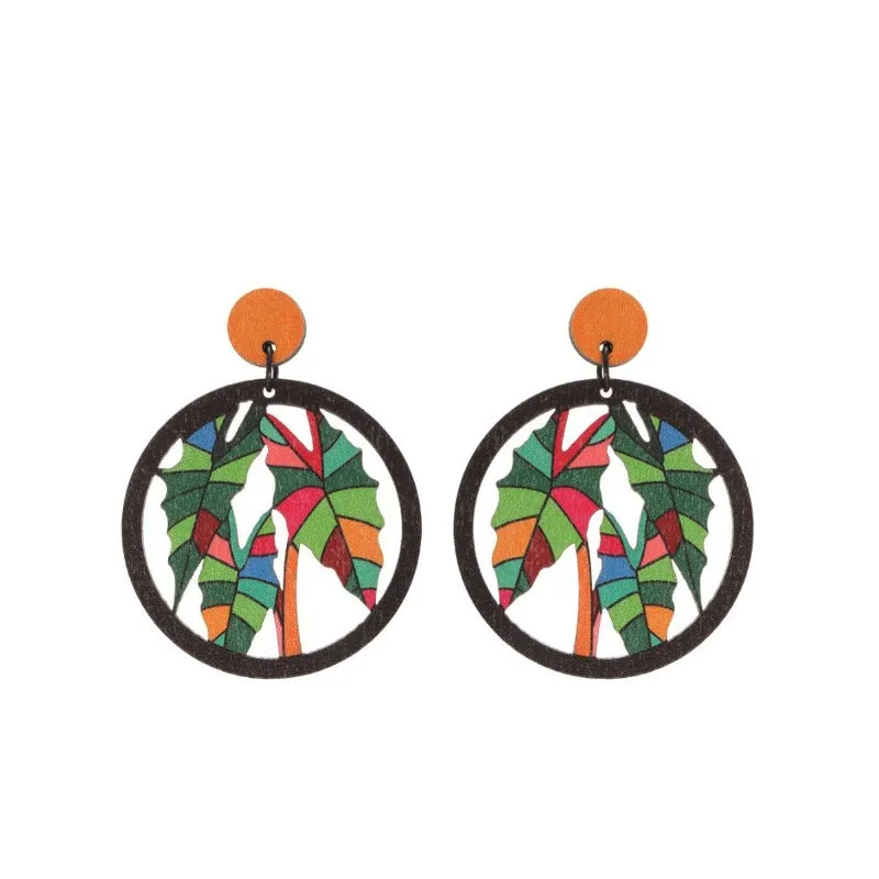 Wholesale Coconut Tree Flower Bird Hollow Round Personalized Fashion Earrings