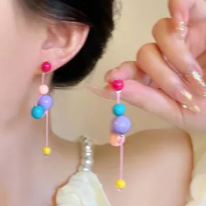 Wholesale Color Beaded Earrings Long Fashion Sweet Candy Color Tassel Earrings