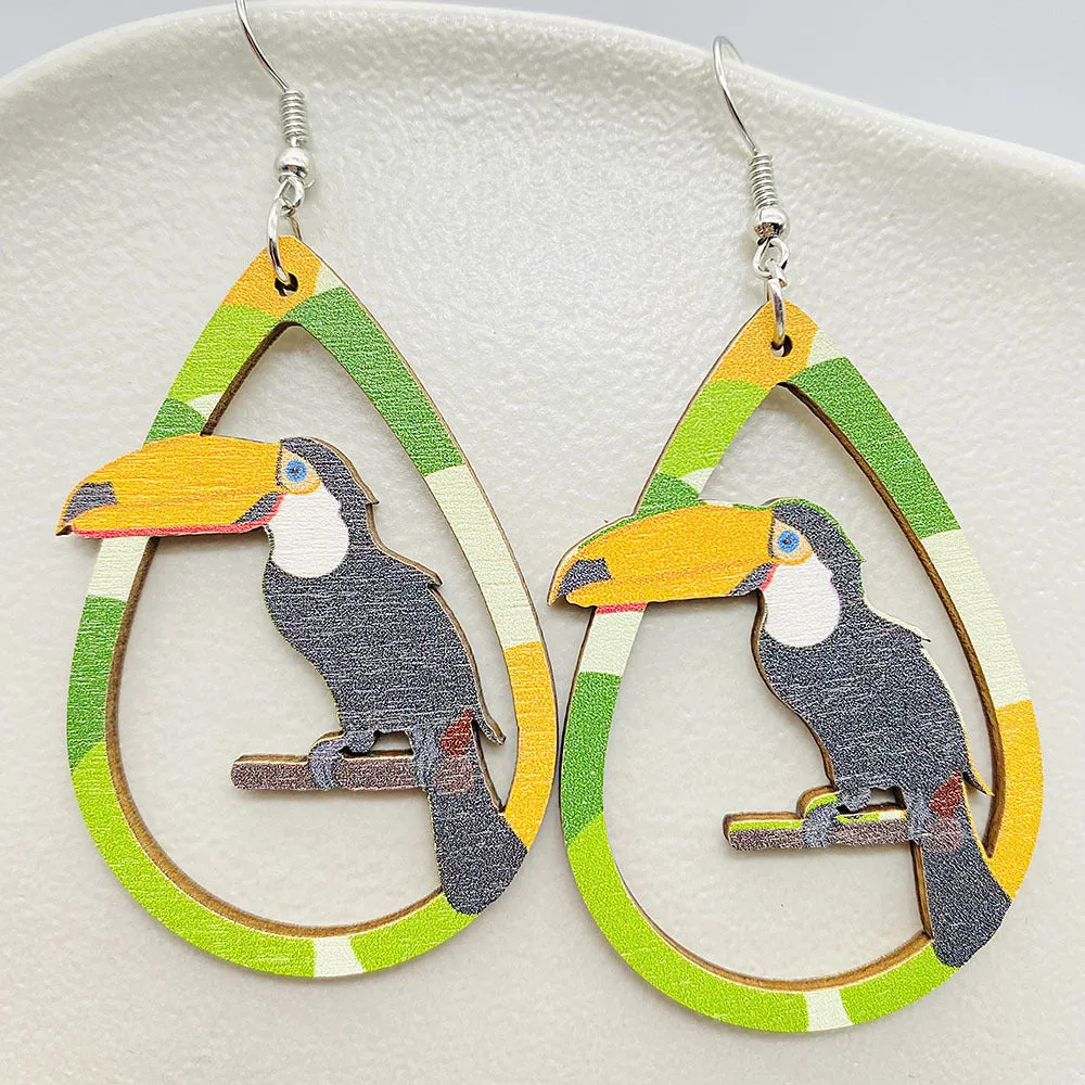 Wholesale Colorful Festival Exaggerated Mask Water Drop Hollow Wooden Earrings