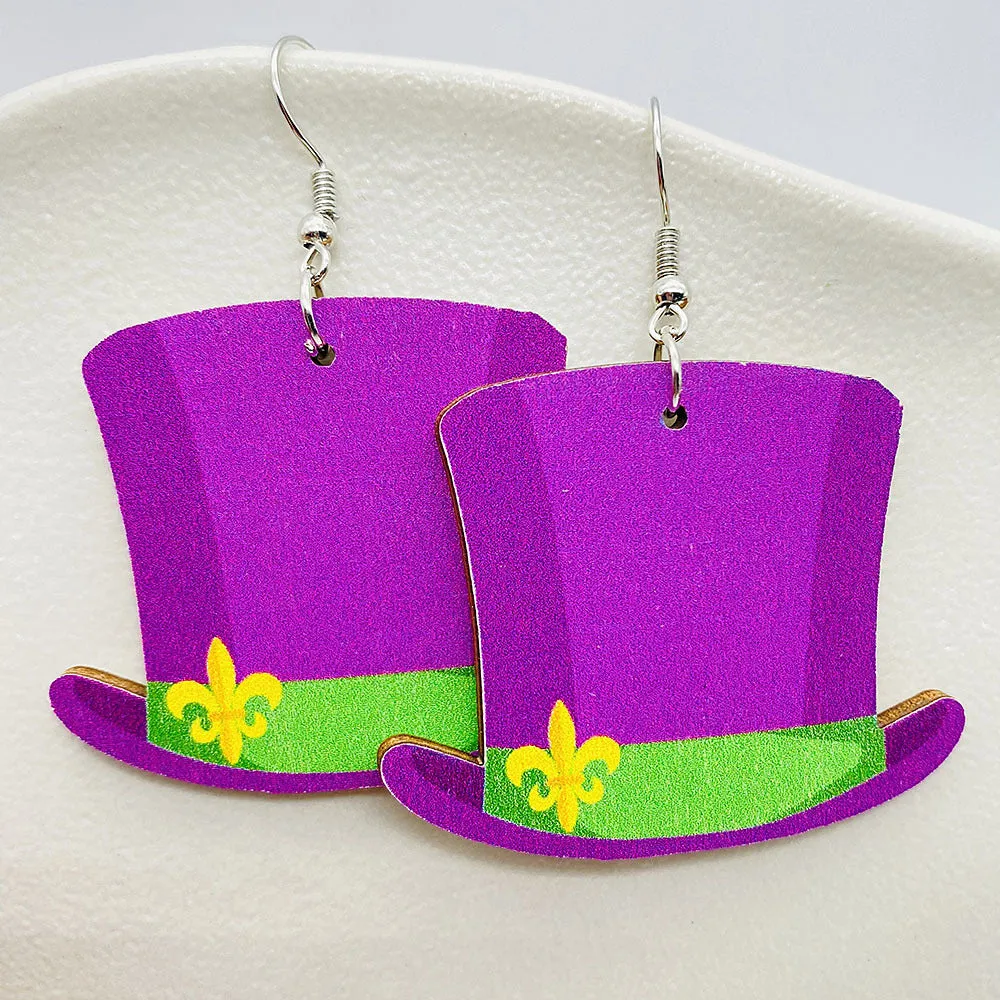 Wholesale Colorful Festival Exaggerated Mask Water Drop Hollow Wooden Earrings
