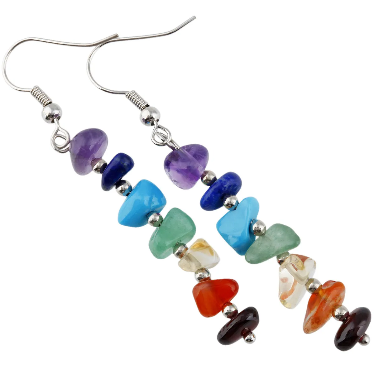 Wholesale Colorful Natural Crystal Stone Irregular Crushed Stone Tassel String Earrings