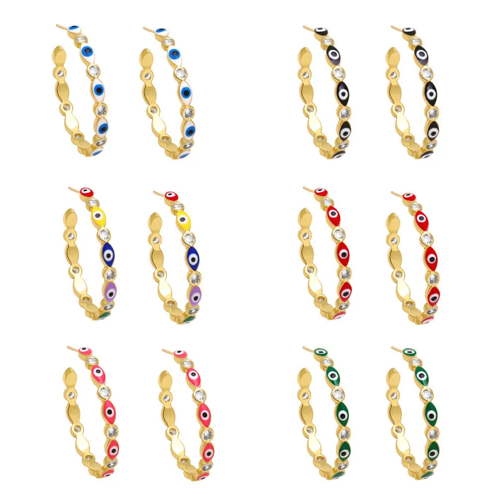 Wholesale Colorful Oil Drip Devil Eye Copper Ear Studs
