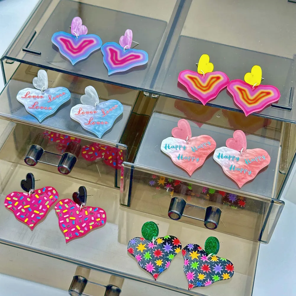 Wholesale Colorful Printed Love Acrylic Valentine's Day Gradient Earrings