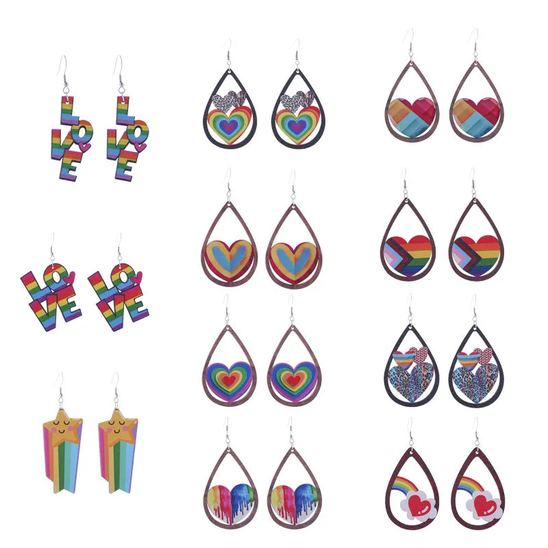 Wholesale Colorful Rainbow Gay Wooden Earrings