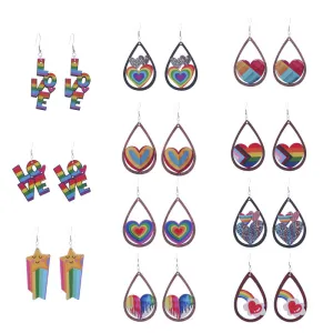 Wholesale Colorful Rainbow Gay Wooden Earrings