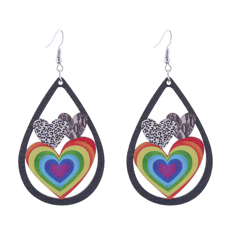 Wholesale Colorful Rainbow Gay Wooden Earrings