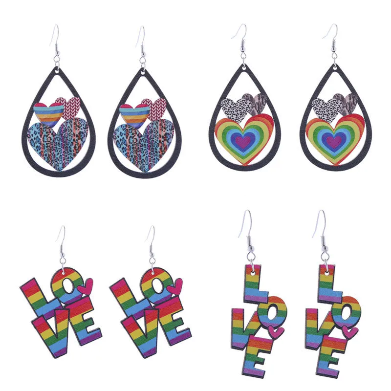 Wholesale Colorful Rainbow Gay Wooden Earrings