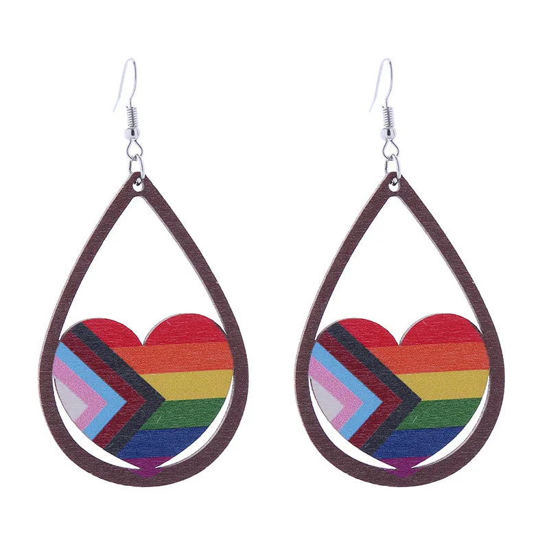 Wholesale Colorful Rainbow Gay Wooden Earrings