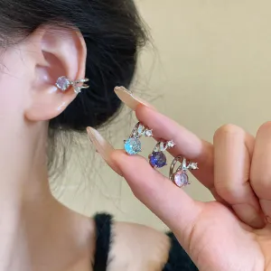 Wholesale colorful zircon rabbit red no ear hole ear bone clip earrings