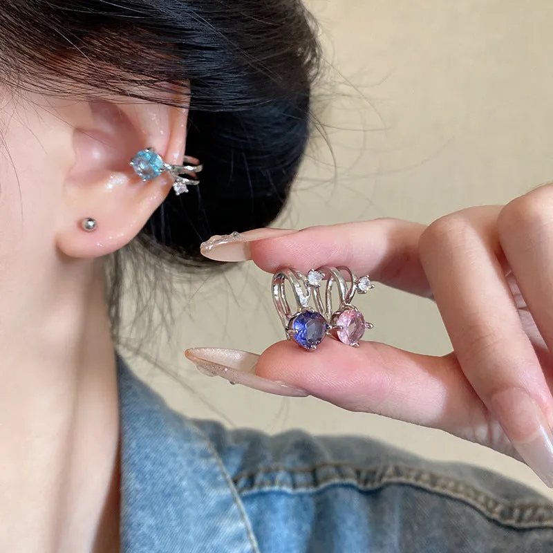 Wholesale colorful zircon rabbit red no ear hole ear bone clip earrings
