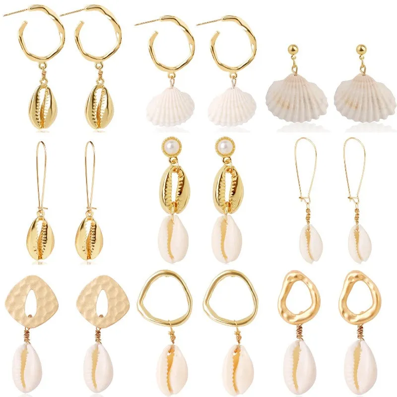 Wholesale Conch Shell Trend Ocean Alloy Natural Shell Earrings