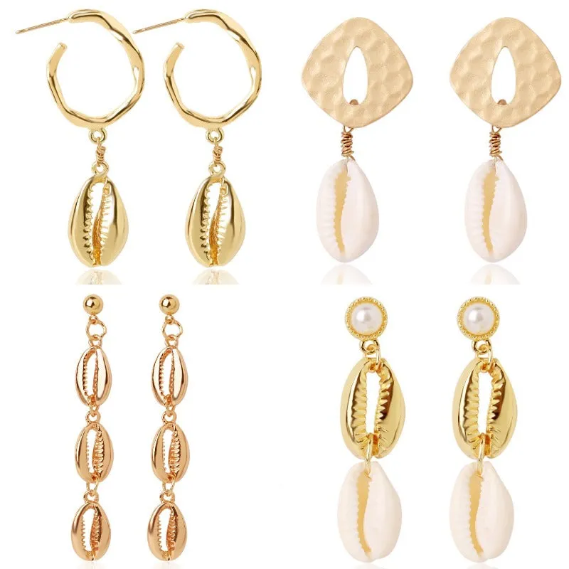 Wholesale Conch Shell Trend Ocean Alloy Natural Shell Earrings