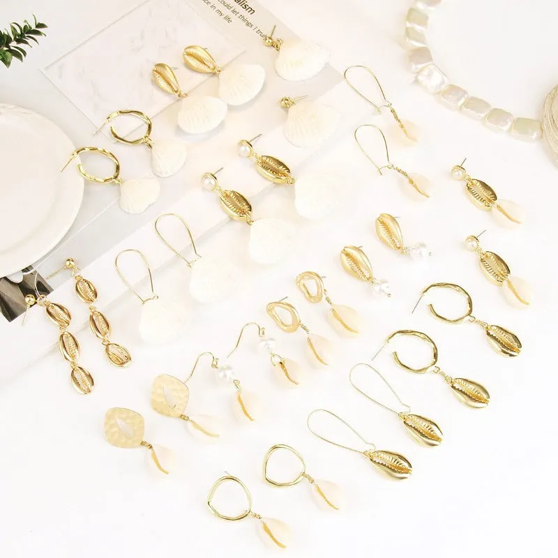 Wholesale Conch Shell Trend Ocean Alloy Natural Shell Earrings
