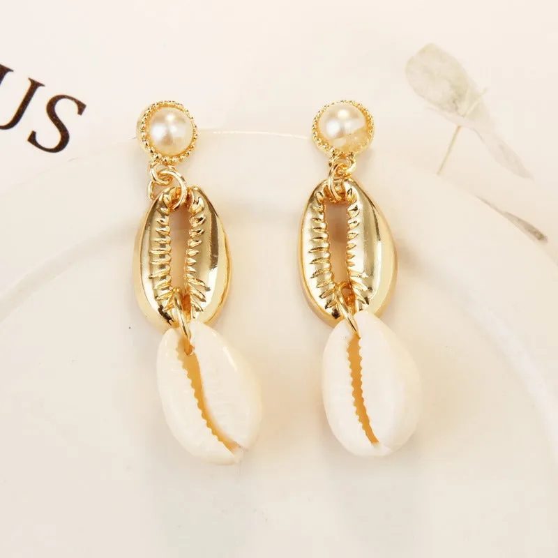 Wholesale Conch Shell Trend Ocean Alloy Natural Shell Earrings
