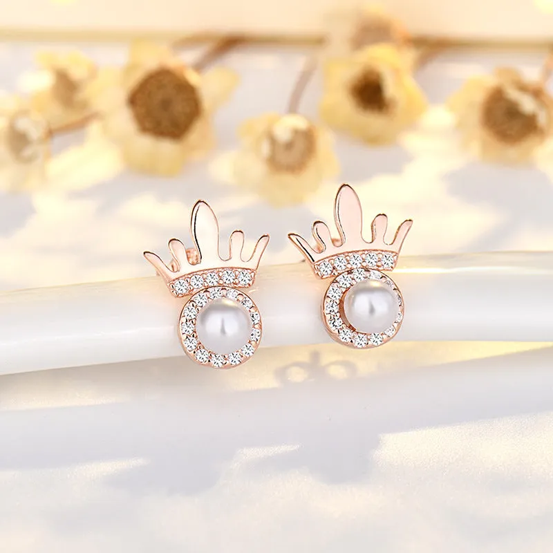 Wholesale Copper Crown Circle Pearl Earrings
