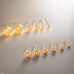Wholesale Copper Gold Plated Matte Smooth Round Mini Exquisite Simple Earrings