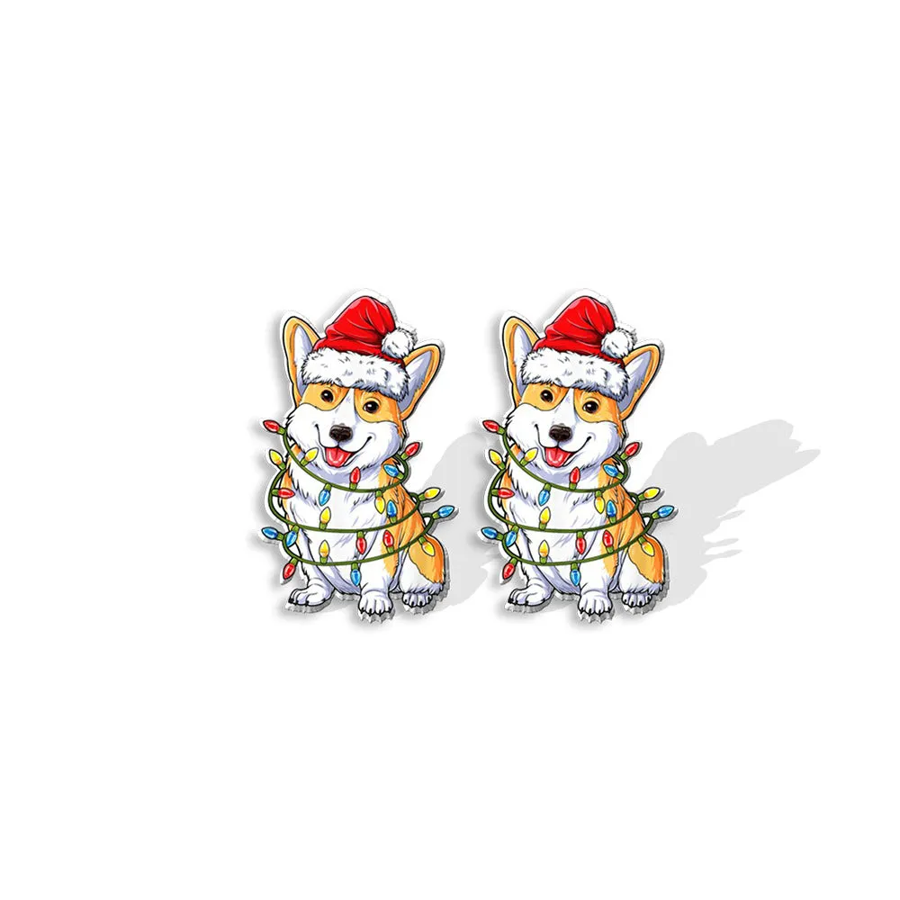 Wholesale Corgi Wreath Bow Stainless Steel Resin Earrings