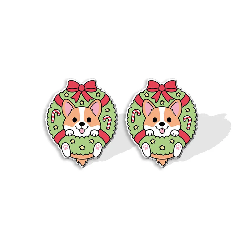 Wholesale Corgi Wreath Bow Stainless Steel Resin Earrings