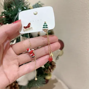 Wholesale Crawling Santa Claus Asymmetrical Long Temperament Tassel Earrings