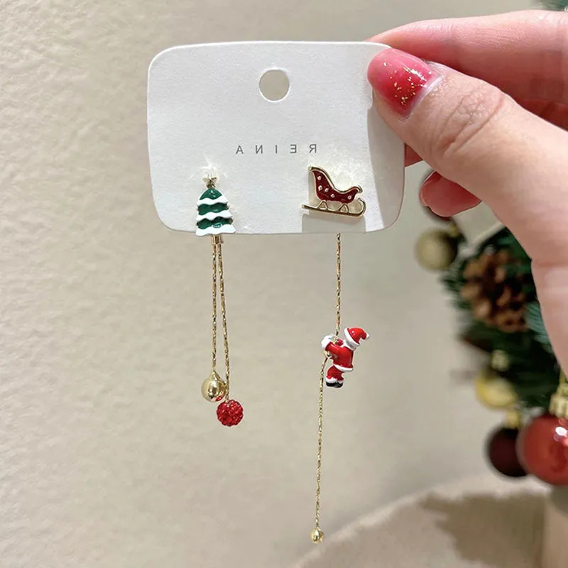 Wholesale Crawling Santa Claus Asymmetrical Long Temperament Tassel Earrings