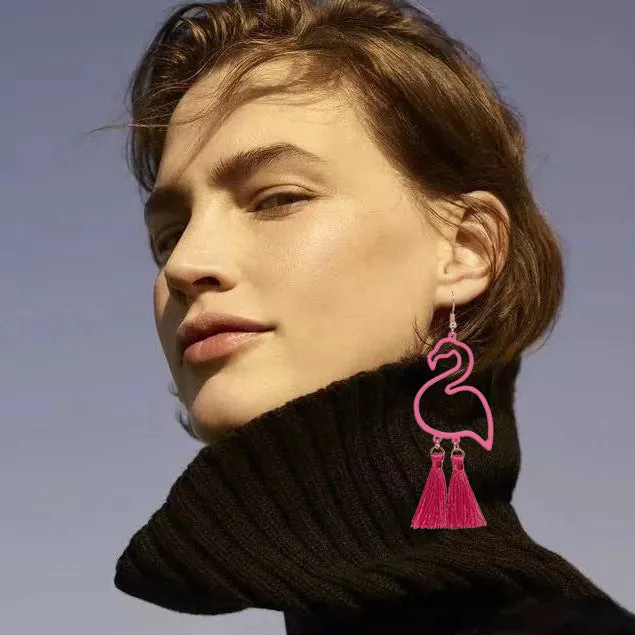 Wholesale Creative All-match Flamingo Tassel Pendant Simple Street Shooting Earrings