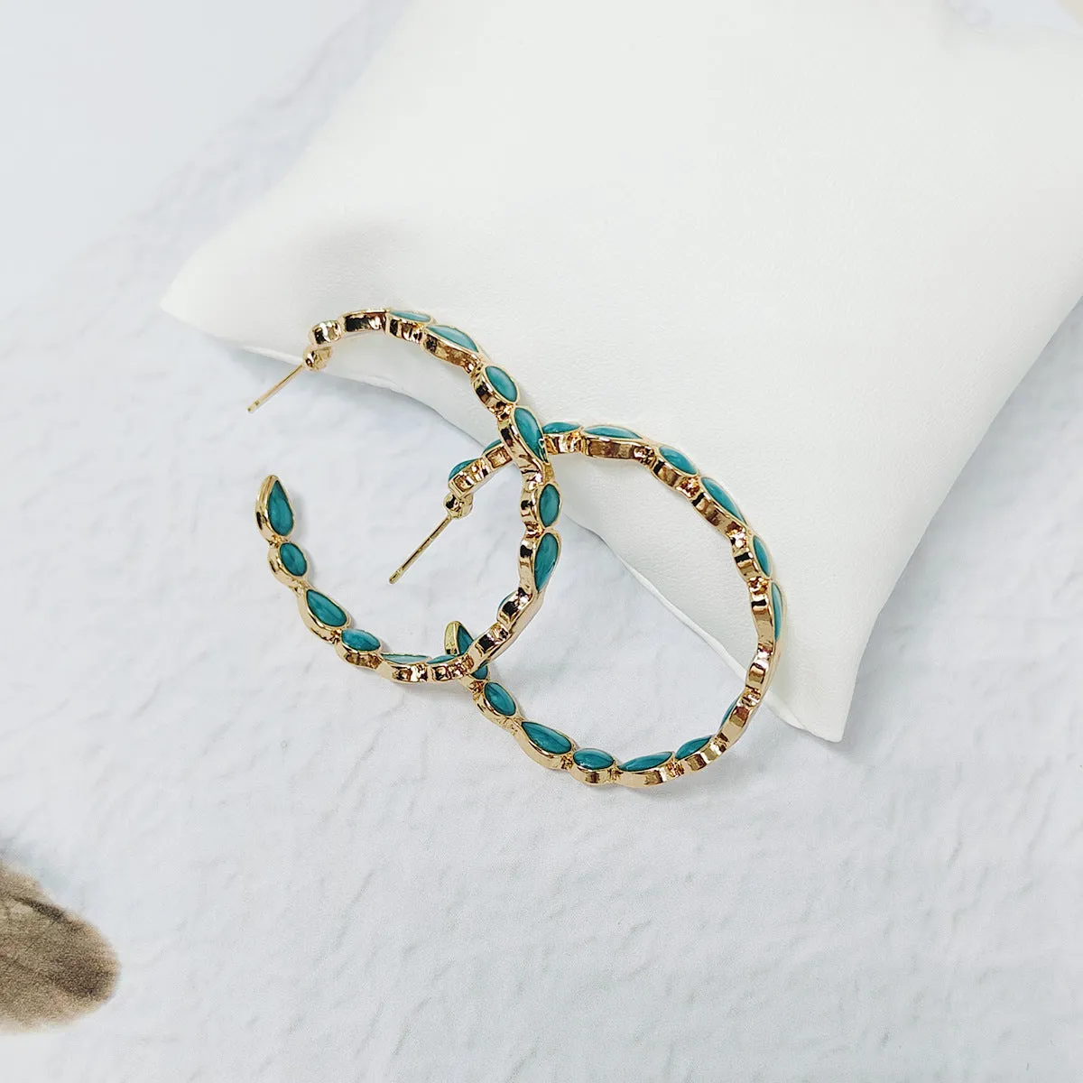 Wholesale creative big C- shaped circle earrings drop-shaped opal earrings