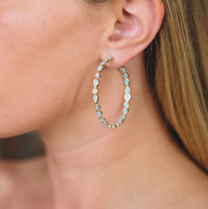 Wholesale creative big C- shaped circle earrings drop-shaped opal earrings