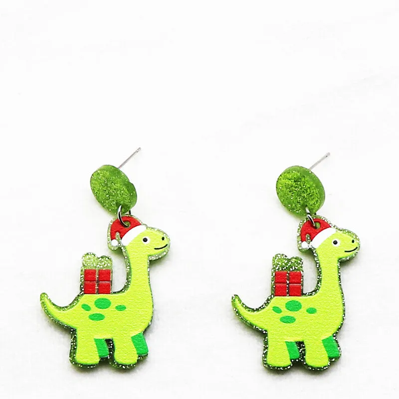 Wholesale Creative Christmas Dinosaur Santa Hat Neon Acrylic Glitter Scarf Purple Earrings