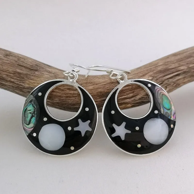 Wholesale Creative Flower Inlaid Purple Diamond Luxury Antique Silver Round Swing Earrings