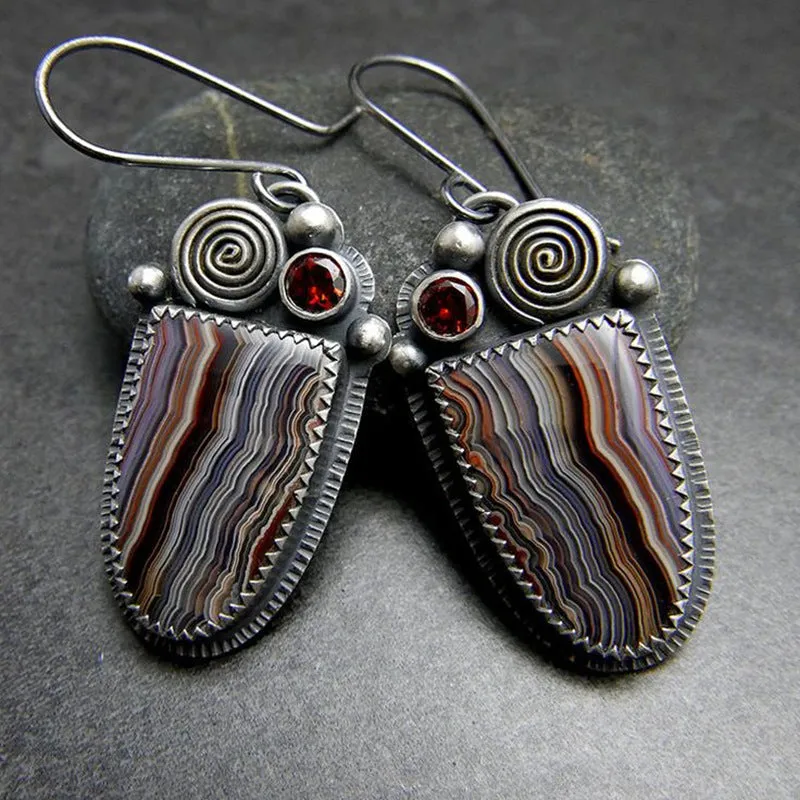 Wholesale Creative Flower Inlaid Purple Diamond Luxury Antique Silver Round Swing Earrings