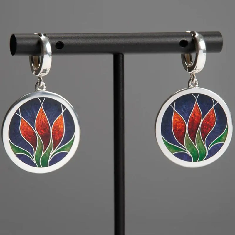 Wholesale Creative Flower Inlaid Purple Diamond Luxury Antique Silver Round Swing Earrings