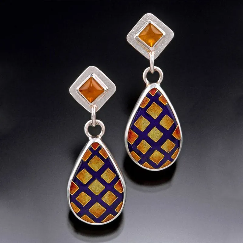 Wholesale Creative Flower Inlaid Purple Diamond Luxury Antique Silver Round Swing Earrings