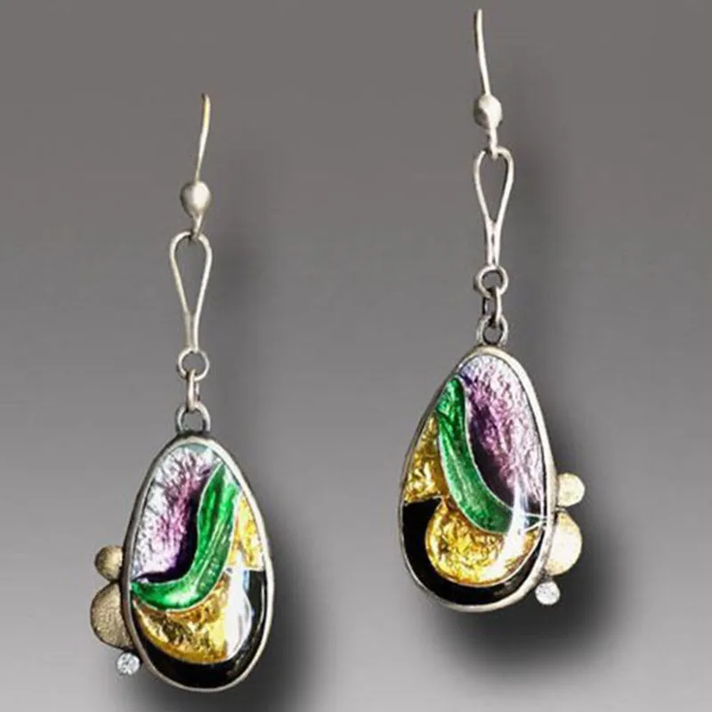 Wholesale Creative Flower Inlaid Purple Diamond Luxury Antique Silver Round Swing Earrings