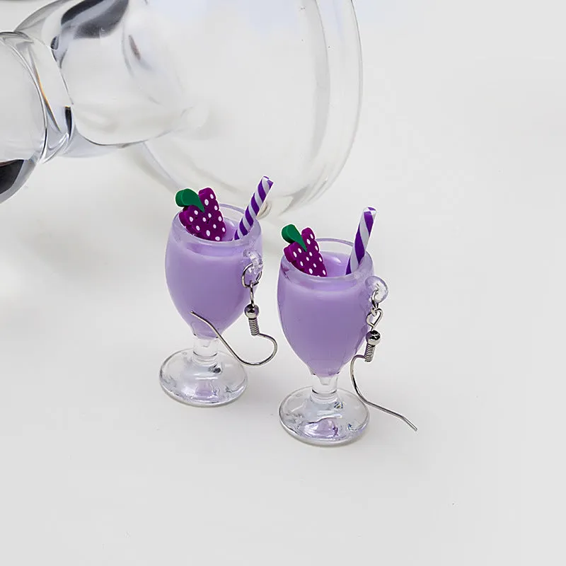 Wholesale Creative Fruit Cup Milk Tea Cup Earrings