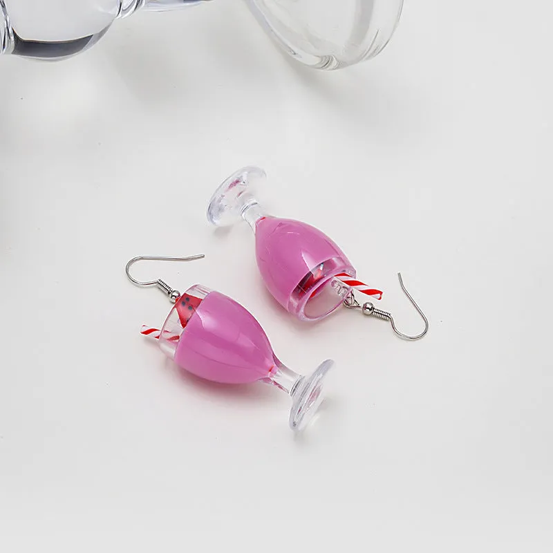Wholesale Creative Fruit Cup Milk Tea Cup Earrings
