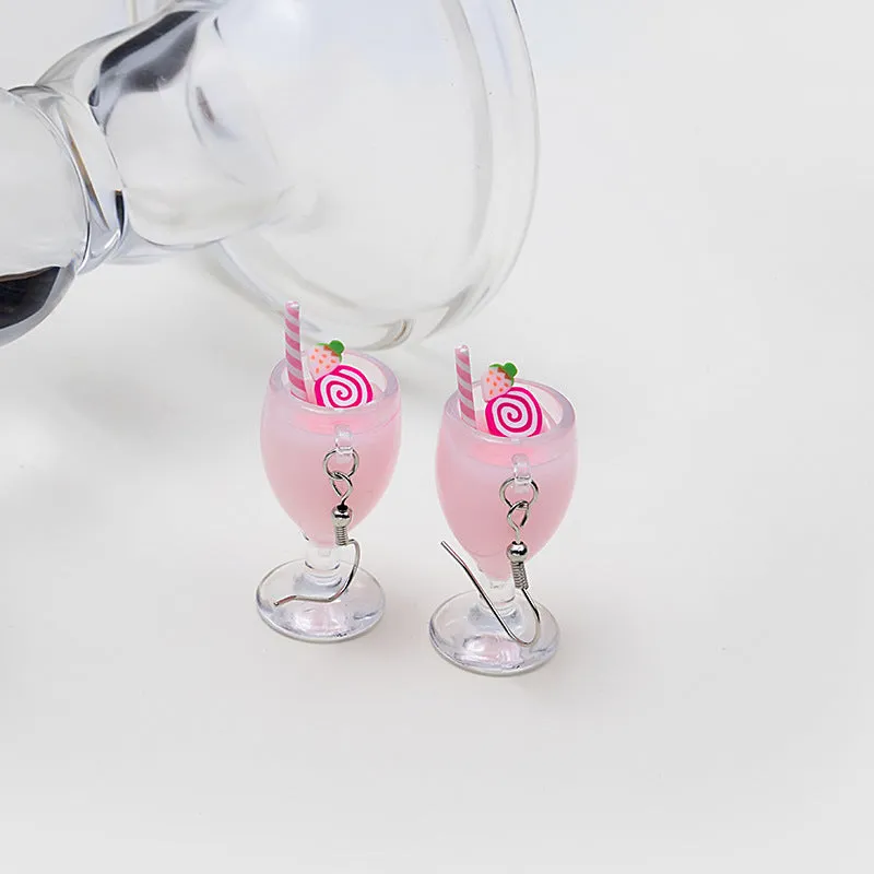 Wholesale Creative Fruit Cup Milk Tea Cup Earrings