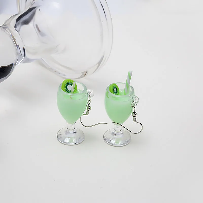 Wholesale Creative Fruit Cup Milk Tea Cup Earrings