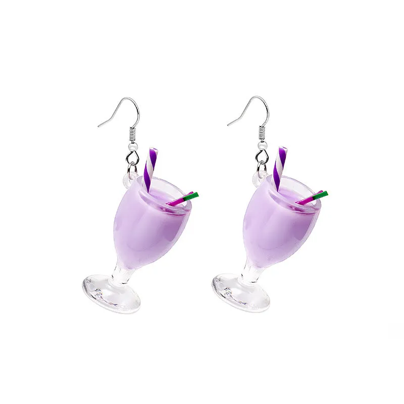 Wholesale Creative Fruit Cup Milk Tea Cup Earrings
