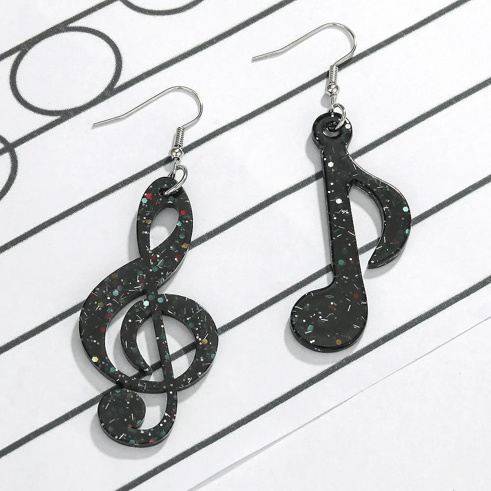 Wholesale Creative Musical Note Black Transparent Colorful Earrings