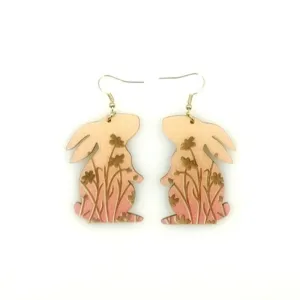 Wholesale Creative Rabbit Cutting Wood Carving Printing Gradient Earrings