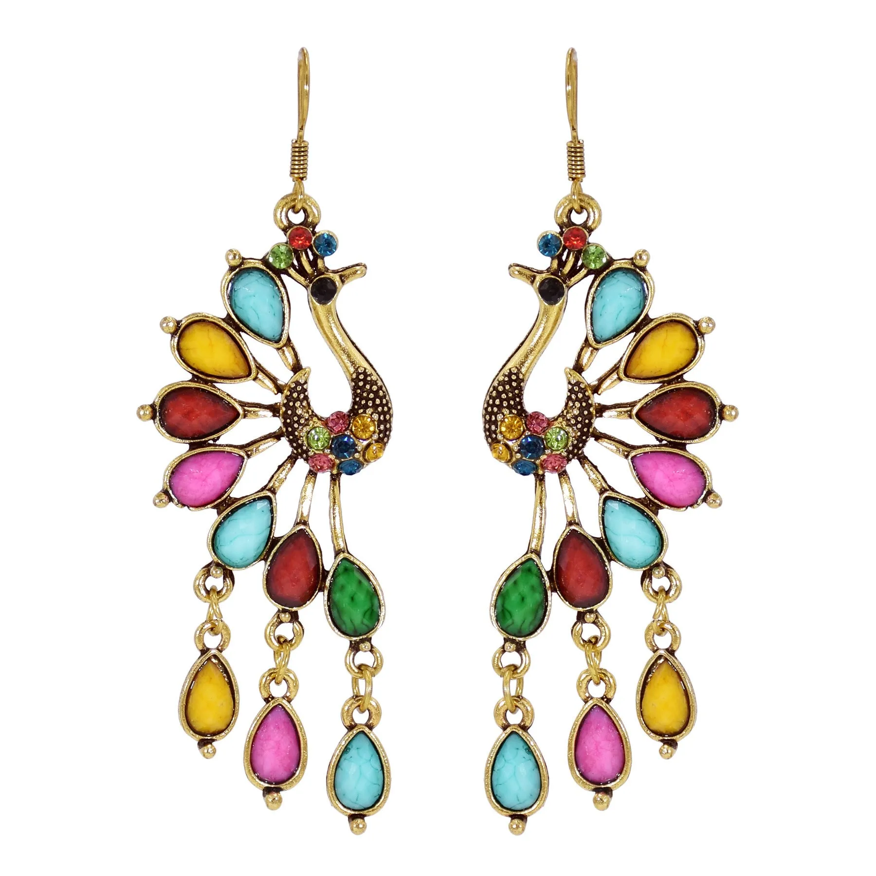 Wholesale Creative Retro Ethnic Style Fashion Bohemian Colored Resin Gemstone Peacock Earrings