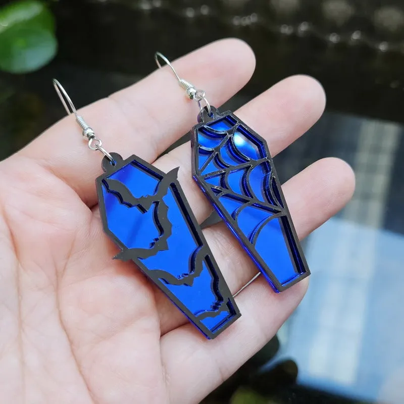 Wholesale Creative Retro Spider Web Coffin Personalized Plate Hollow Bat Acrylic Earrings