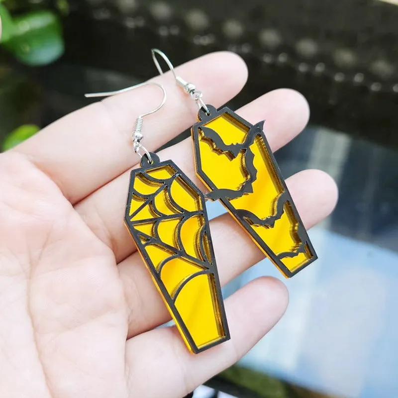 Wholesale Creative Retro Spider Web Coffin Personalized Plate Hollow Bat Acrylic Earrings