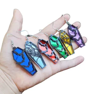 Wholesale Creative Retro Spider Web Coffin Personalized Plate Hollow Bat Acrylic Earrings