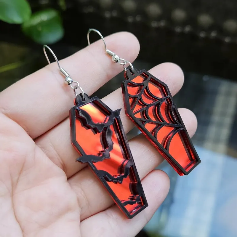 Wholesale Creative Retro Spider Web Coffin Personalized Plate Hollow Bat Acrylic Earrings