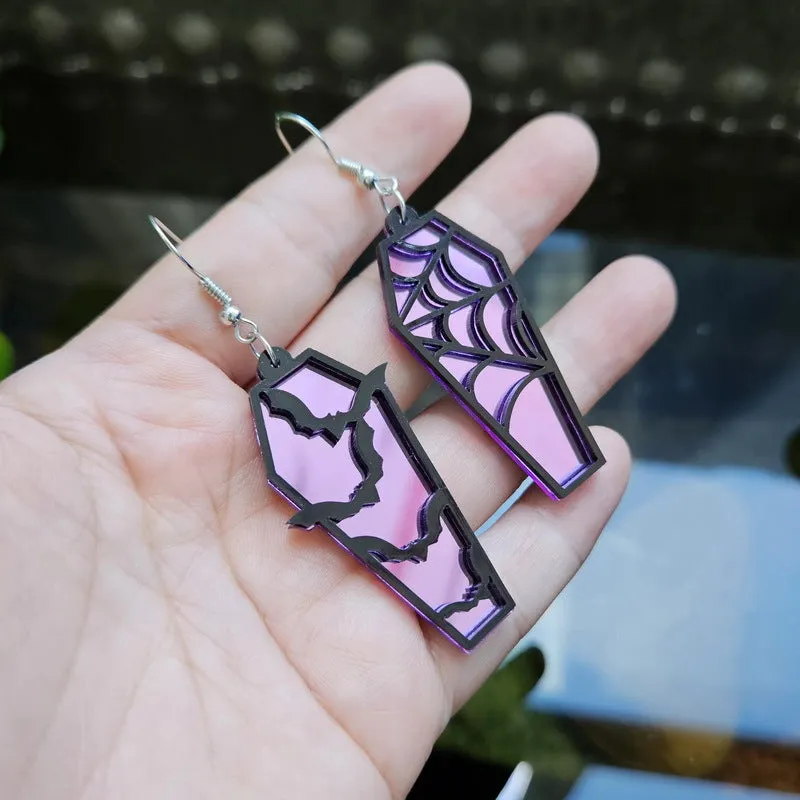 Wholesale Creative Retro Spider Web Coffin Personalized Plate Hollow Bat Acrylic Earrings